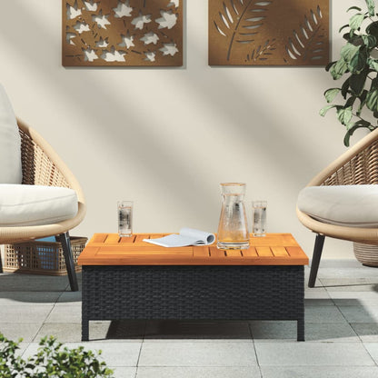 Garden Table Black 70x70x25 cm Rattan and Acacia Wood