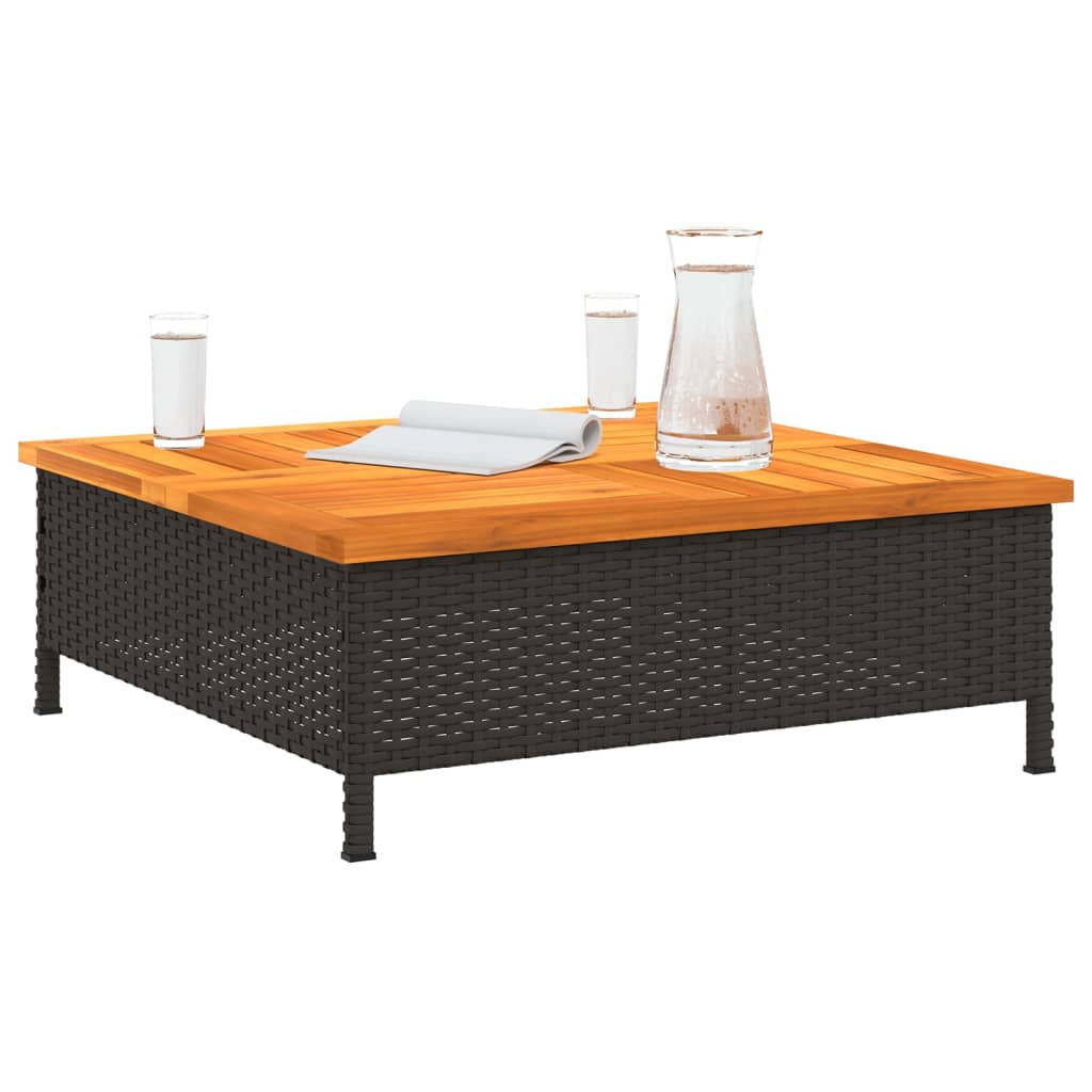 Garden Table Black 70x70x25 cm Rattan and Acacia Wood