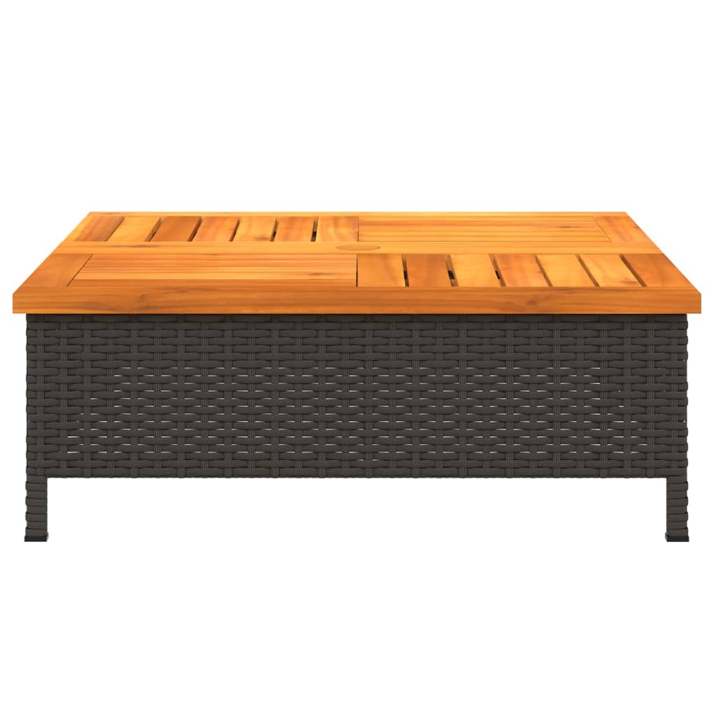 Garden Table Black 70x70x25 cm Rattan and Acacia Wood