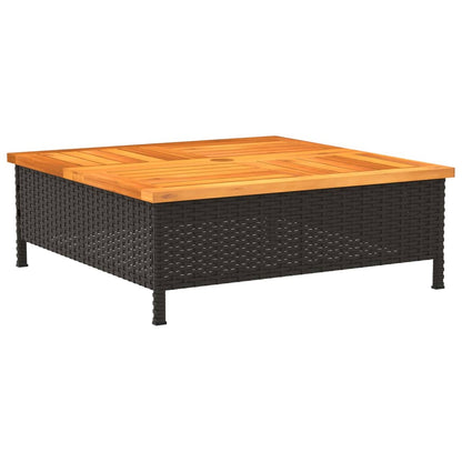 Garden Table Black 70x70x25 cm Rattan and Acacia Wood