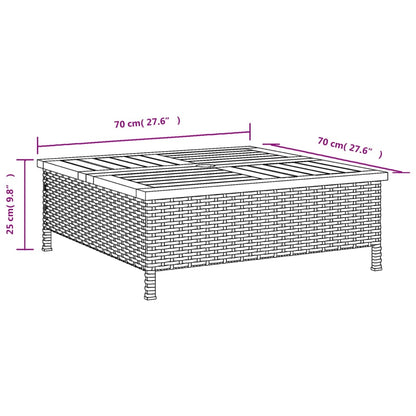 Garden Table Black 70x70x25 cm Rattan and Acacia Wood