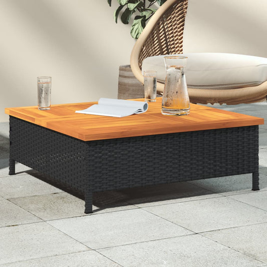 Garden Table Black 70x70x25 cm Rattan and Acacia Wood