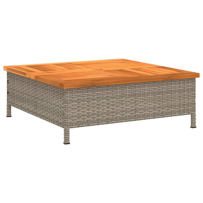 Garden Table Grey 70x70x25 cm Rattan and Acacia Wood