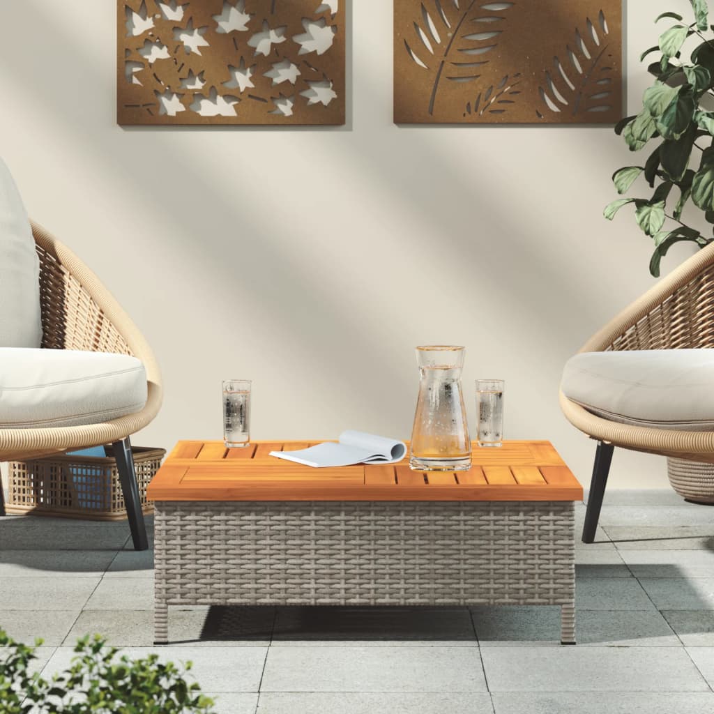 Garden Table Grey 70x70x25 cm Rattan and Acacia Wood