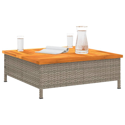 Garden Table Grey 70x70x25 cm Rattan and Acacia Wood