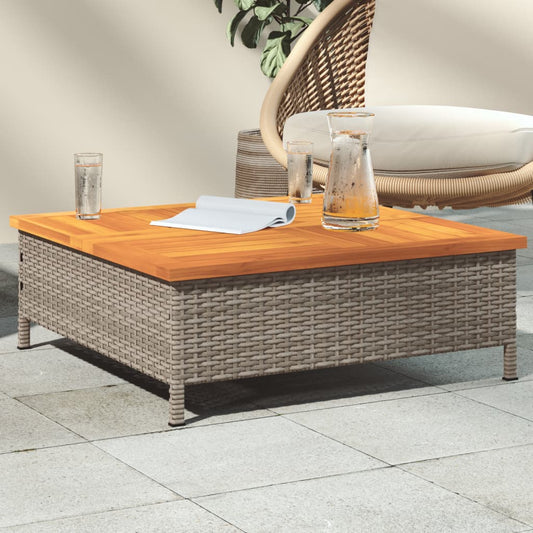 Garden Table Grey 70x70x25 cm Rattan and Acacia Wood