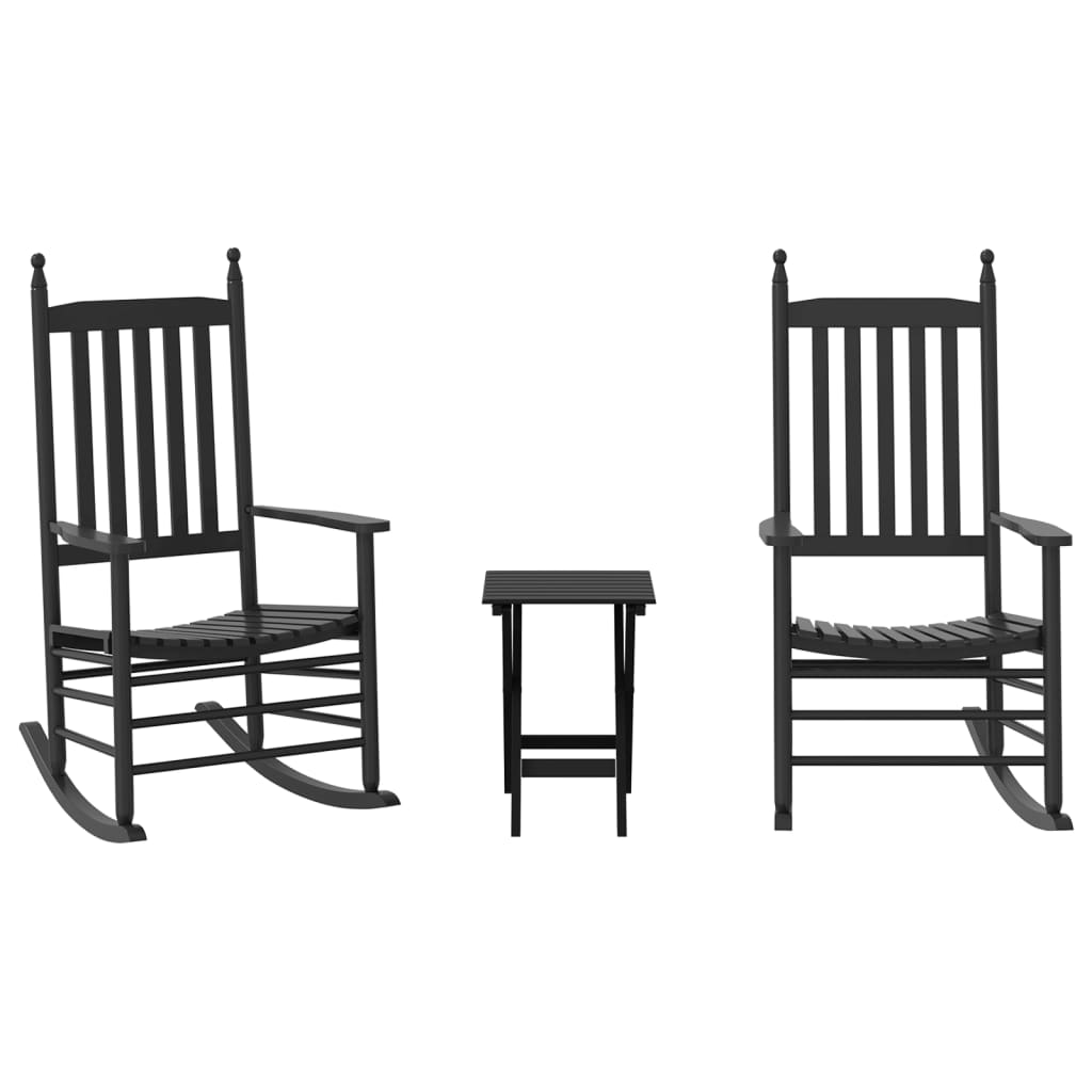 Rocking Chairs 2pcs with Foldable Table Black Solid Wood Poplar