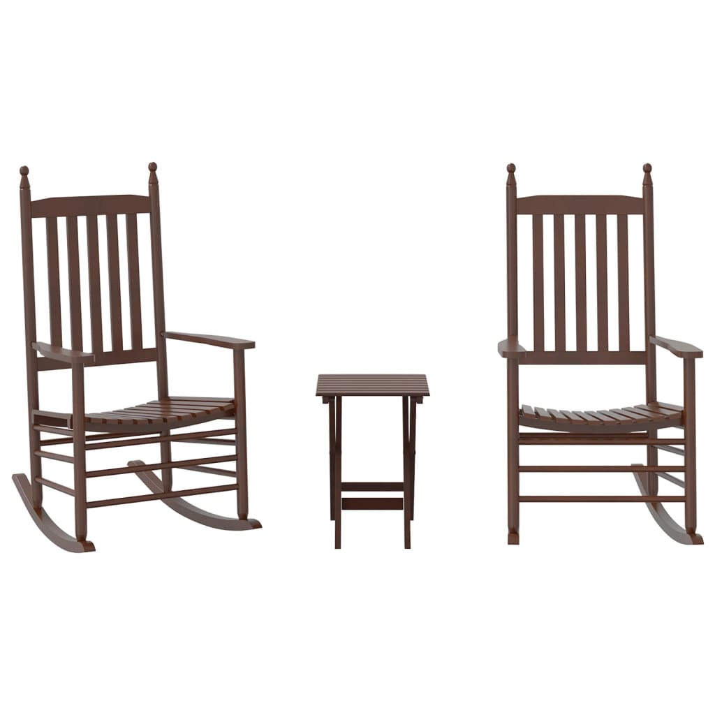 Rocking Chairs 2pcs with Foldable Table Brown Solid Wood Poplar