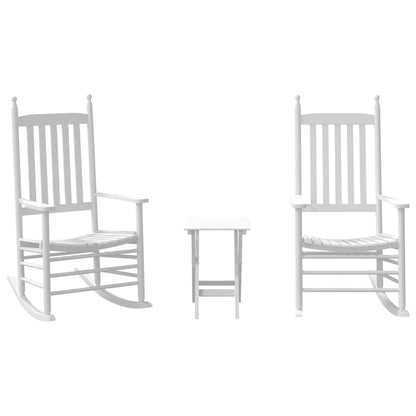 Rocking Chairs 2pcs with Foldable Table White Solid Wood Poplar