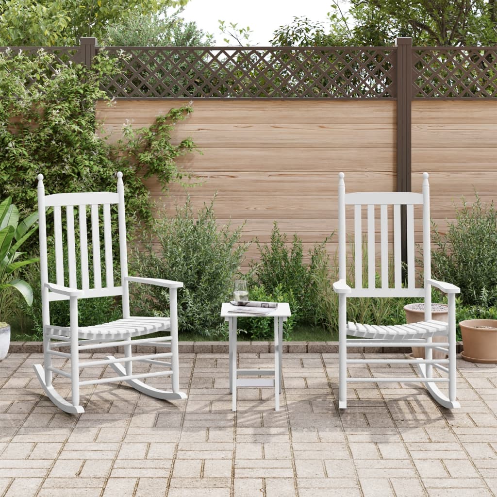 Rocking Chairs 2pcs with Foldable Table White Solid Wood Poplar