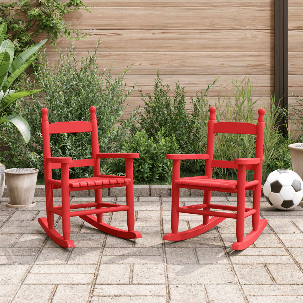 Rocking Chairs for Children 2 pcs Red Solid Wood Poplar