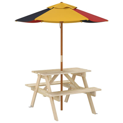 Picnic Table for 4 Kids with Umbrella Solid Wood Fir