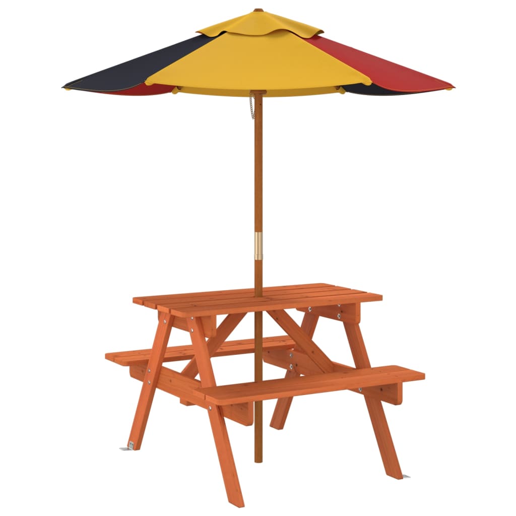 Picnic Table for 4 Kids with Umbrella Solid Wood Fir