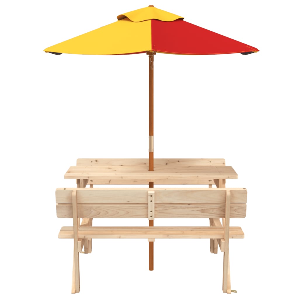 Picnic Table for 4 Kids with Umbrella Solid Wood Fir