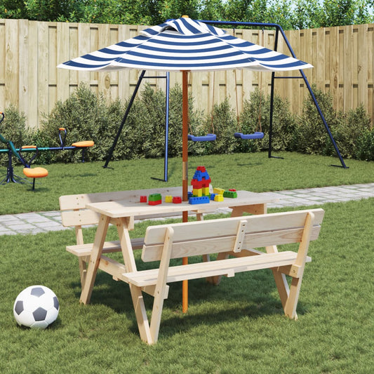 Picnic Table for 4 Kids with Umbrella Solid Wood Fir