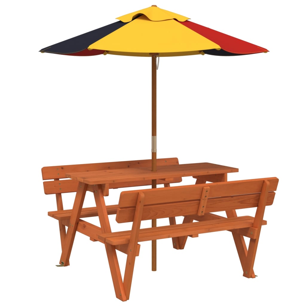 Picnic Table for 4 Kids with Umbrella Solid Wood Fir