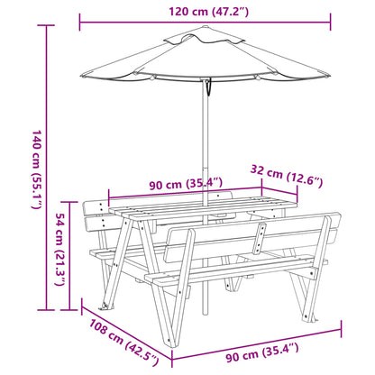 Picnic Table for 4 Kids with Umbrella Solid Wood Fir