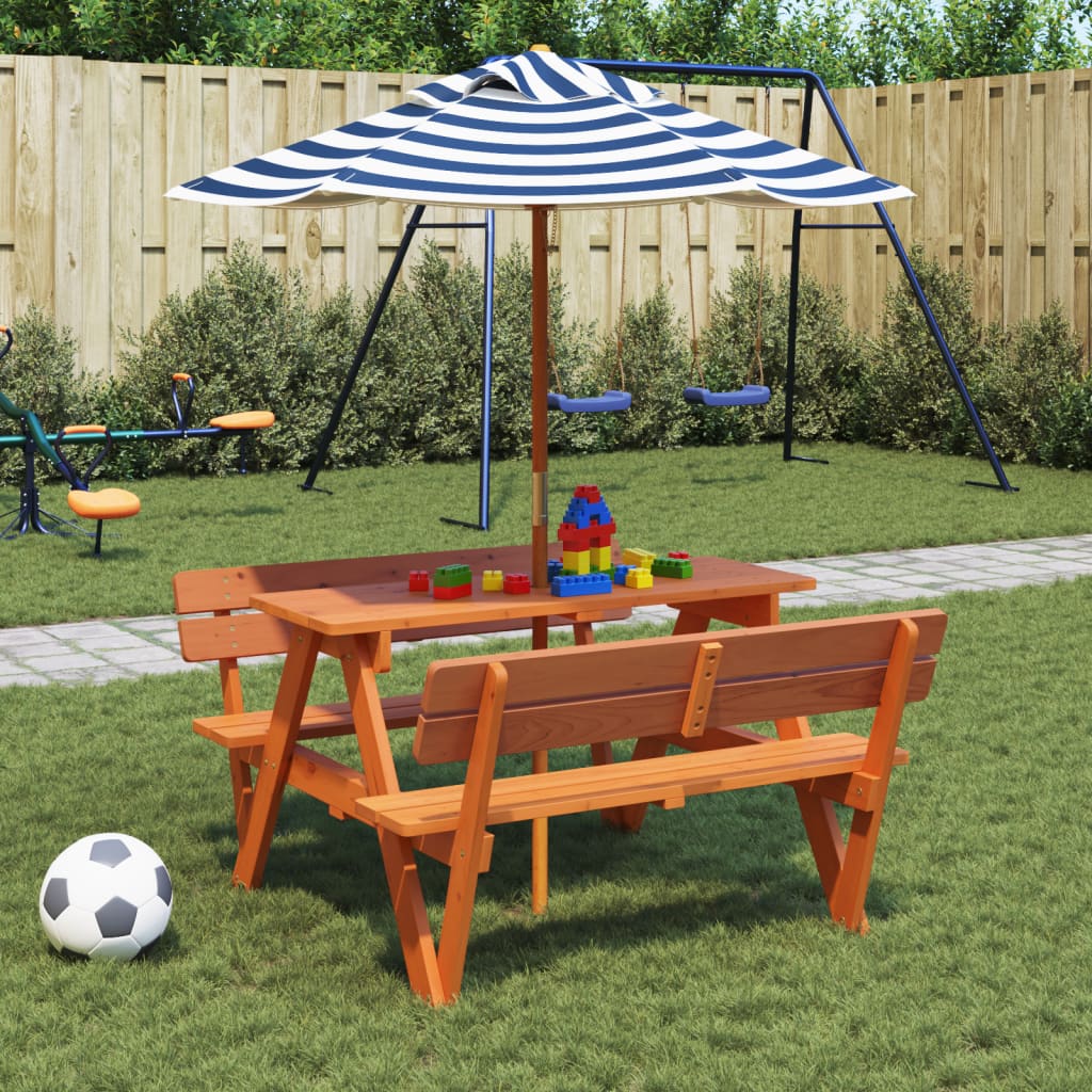 Picnic Table for 4 Kids with Umbrella Solid Wood Fir