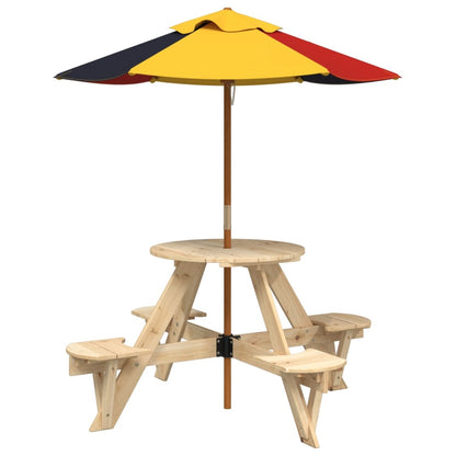 Picnic Table for 4 Kids with Umbrella Round Solid Wood Fir