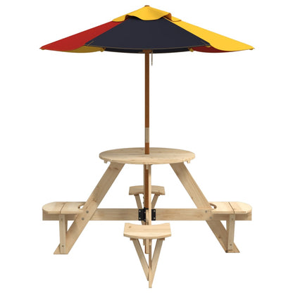 Picnic Table for 4 Kids with Umbrella Round Solid Wood Fir