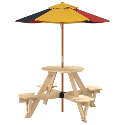 Picnic Table for 4 Kids with Umbrella Round Solid Wood Fir