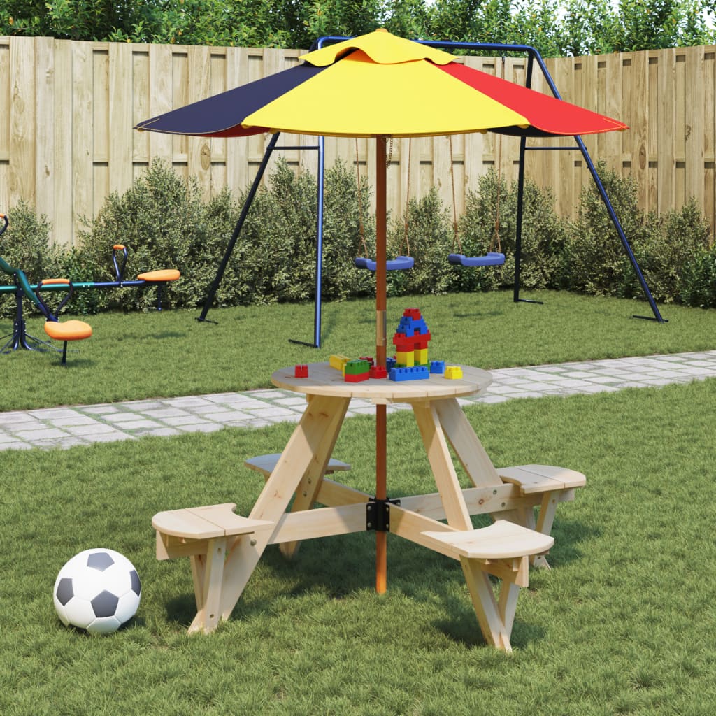 Picnic Table for 4 Kids with Umbrella Round Solid Wood Fir