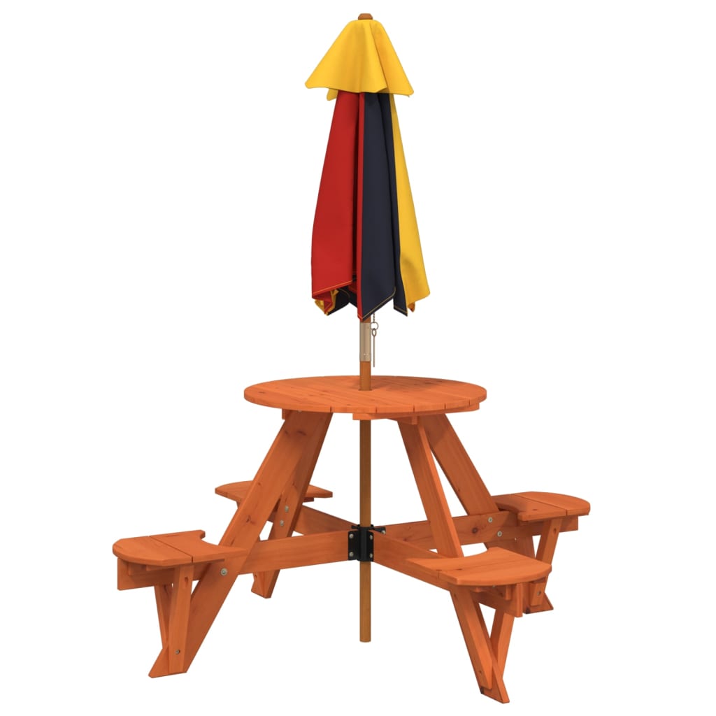 Picnic Table for 4 Kids with Umbrella Round Solid Wood Fir