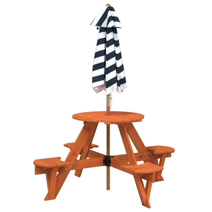 Picnic Table for 4 Kids with Umbrella Round Solid Wood Fir