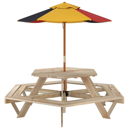 Picnic Table for 6 Kids with Umbrella Hexagon Solid Wood Fir