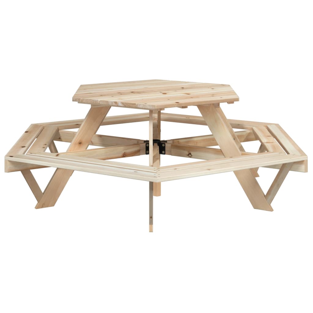 Picnic Table for 6 Kids with Umbrella Hexagon Solid Wood Fir