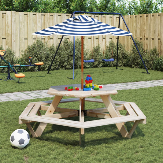 Picnic Table for 6 Kids with Umbrella Hexagon Solid Wood Fir