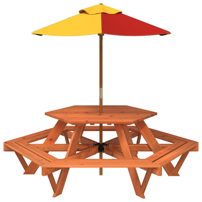 Picnic Table for 6 Kids with Umbrella Hexagon Solid Wood Fir