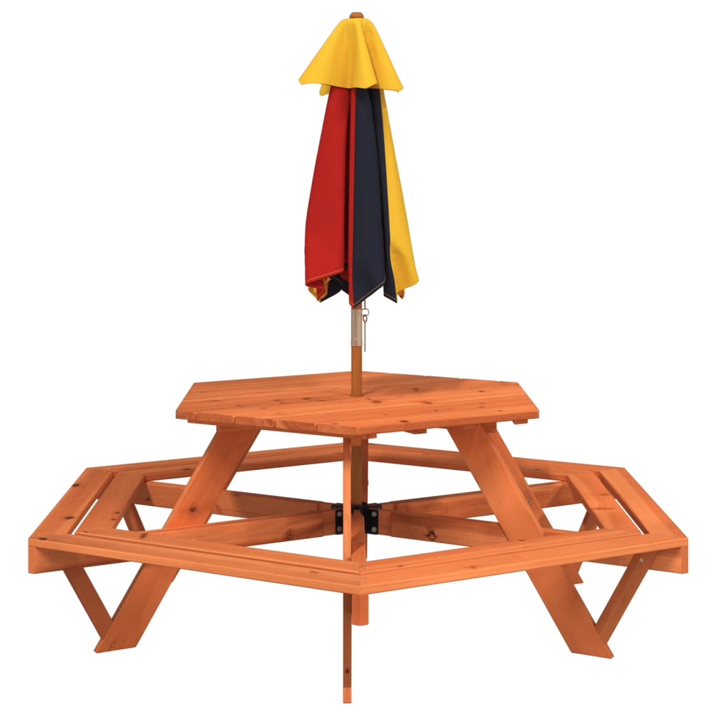 Picnic Table for 6 Kids with Umbrella Hexagon Solid Wood Fir