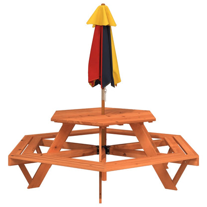 Picnic Table for 6 Kids with Umbrella Hexagon Solid Wood Fir