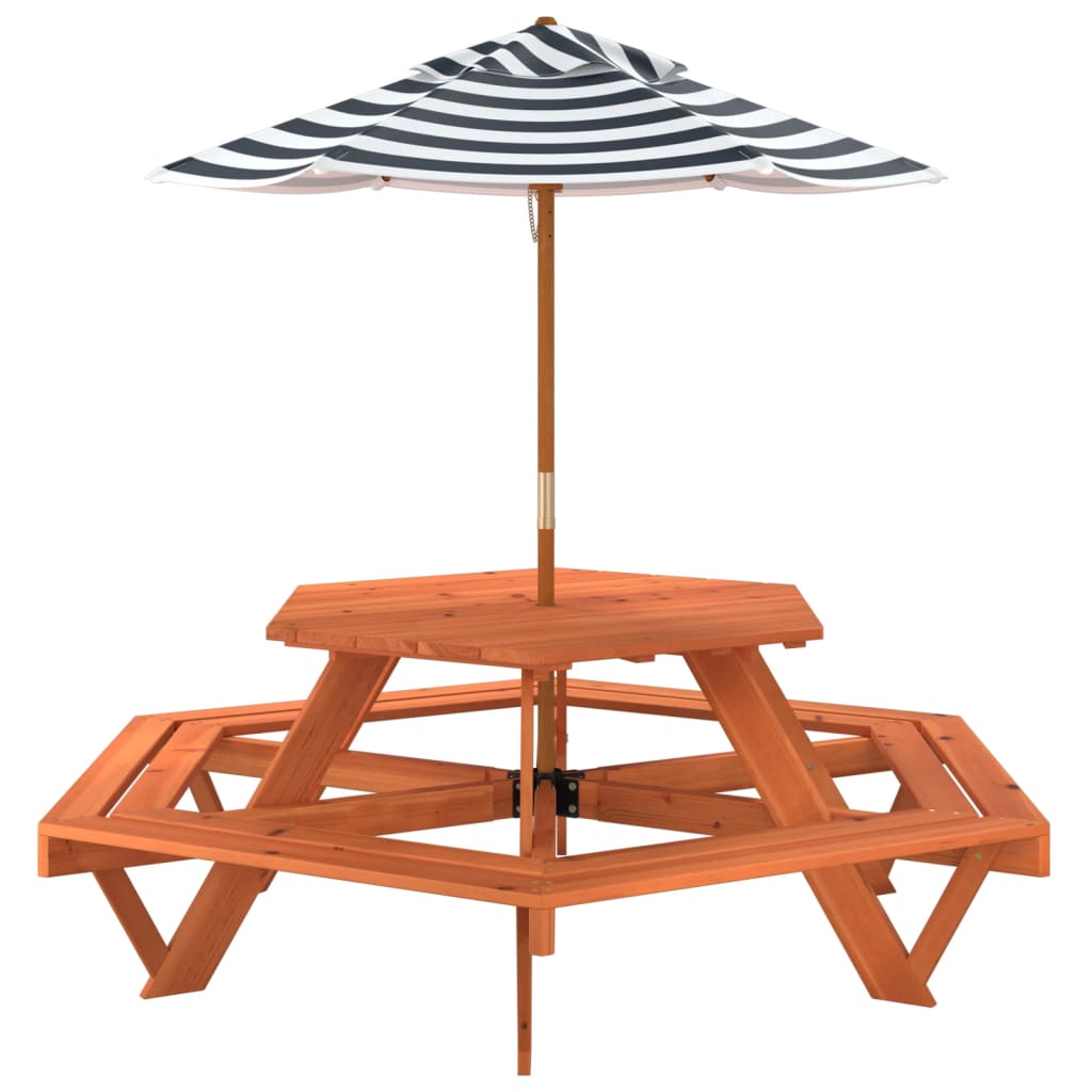 Picnic Table for 6 Kids with Umbrella Hexagon Solid Wood Fir