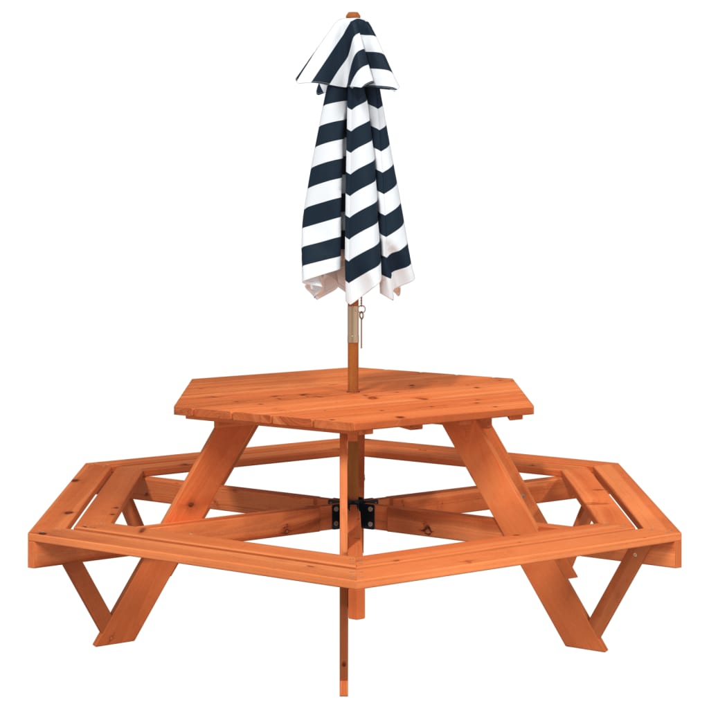 Picnic Table for 6 Kids with Umbrella Hexagon Solid Wood Fir