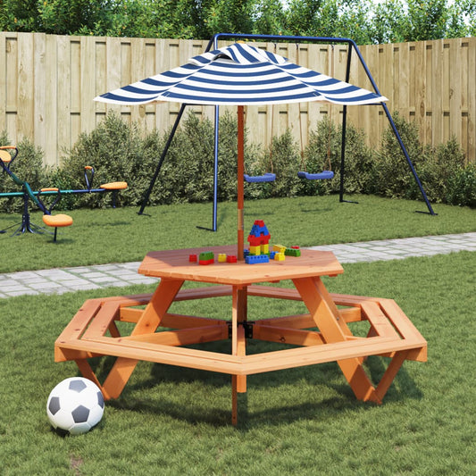 Picnic Table for 6 Kids with Umbrella Hexagon Solid Wood Fir