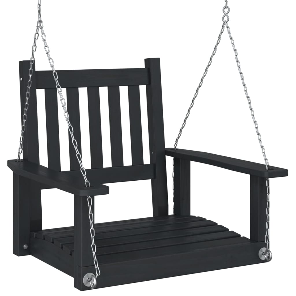 Garden Swing Chair with Metal Chains Black Solid Wood Fir