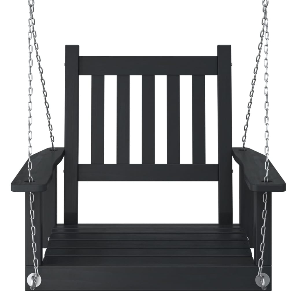 Garden Swing Chair with Metal Chains Black Solid Wood Fir