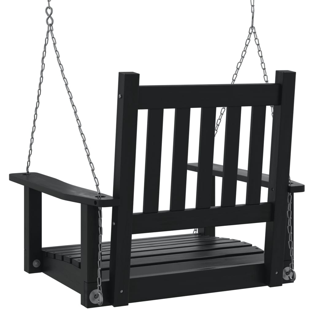 Garden Swing Chair with Metal Chains Black Solid Wood Fir