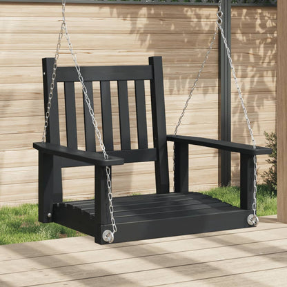 Garden Swing Chair with Metal Chains Black Solid Wood Fir