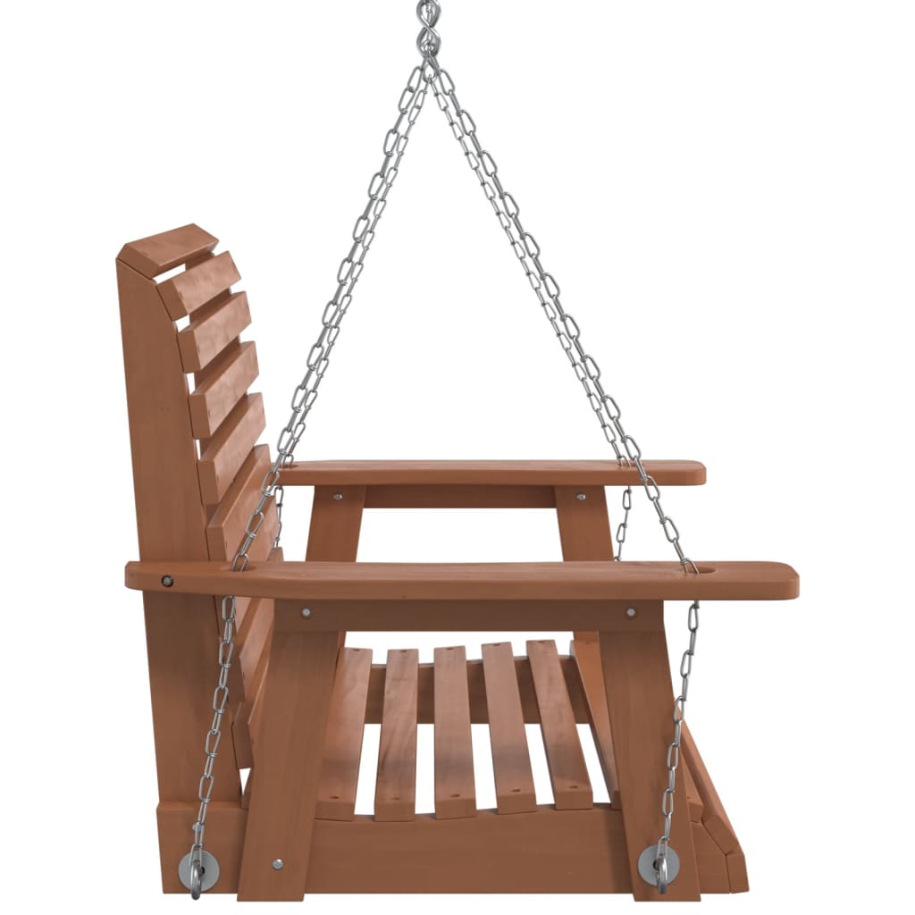 Garden Swing Chair with Metal Chains Brown Solid Wood Fir