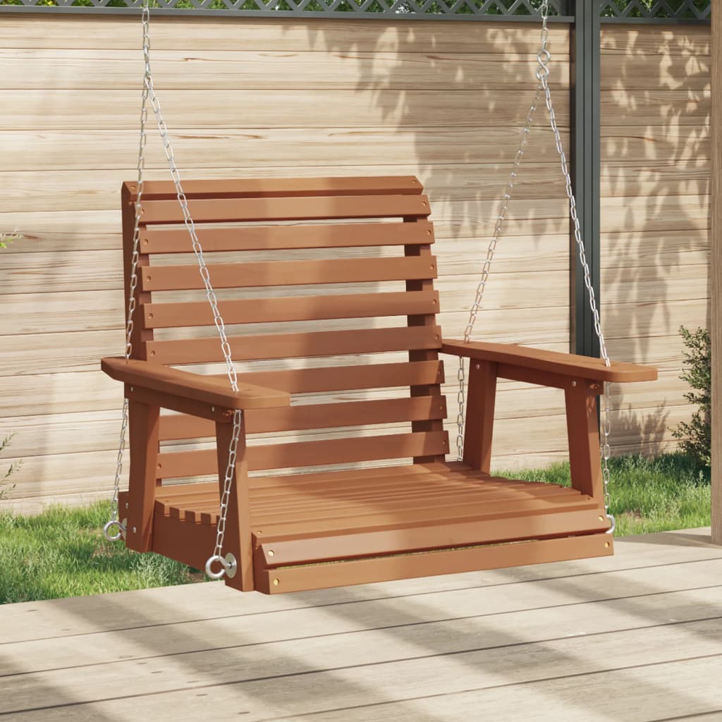 Garden Swing Chair with Metal Chains Brown Solid Wood Fir