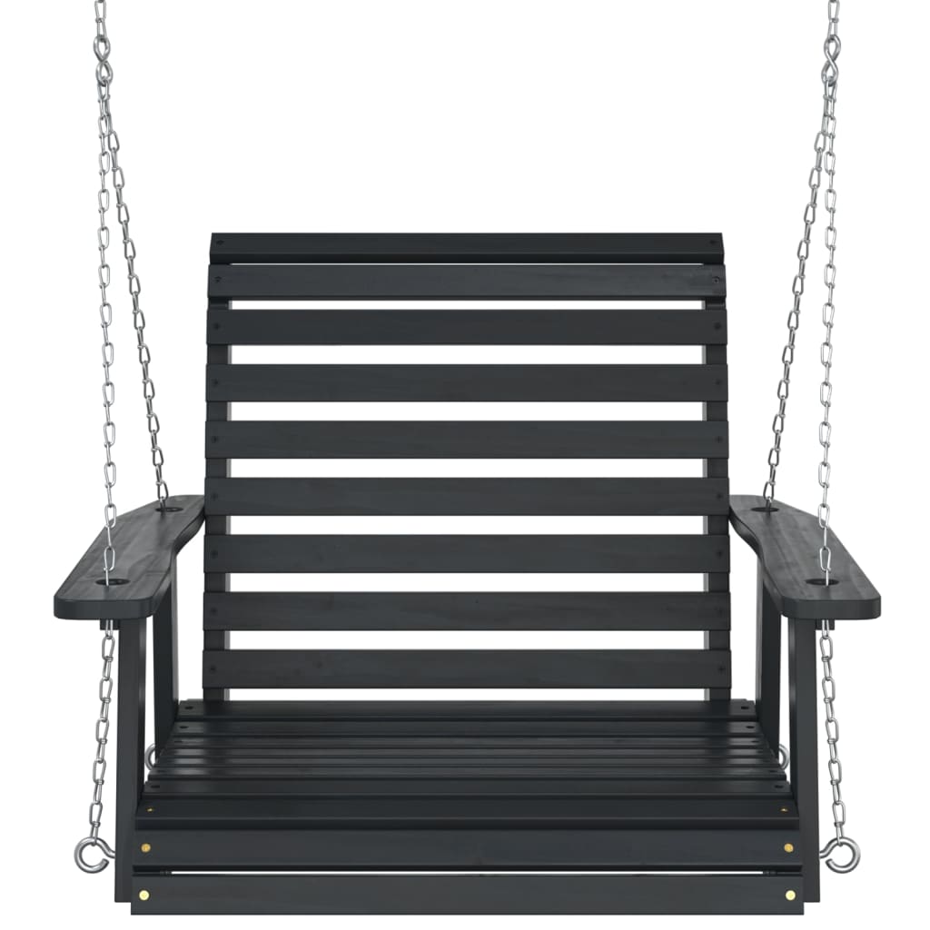 Garden Swing Chair with Metal Chains Black Solid Wood Fir