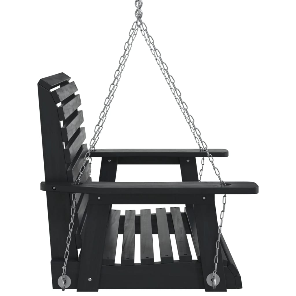 Garden Swing Chair with Metal Chains Black Solid Wood Fir