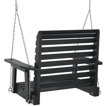 Garden Swing Chair with Metal Chains Black Solid Wood Fir