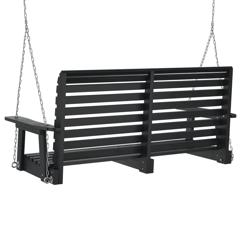 Garden Swing Bench with Metal Chains Black Solid Wood Fir