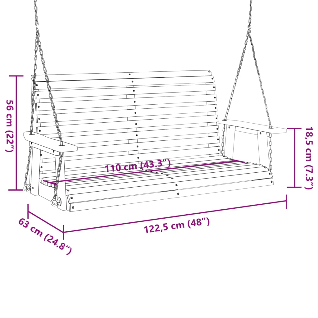 Garden Swing Bench with Metal Chains Black Solid Wood Fir