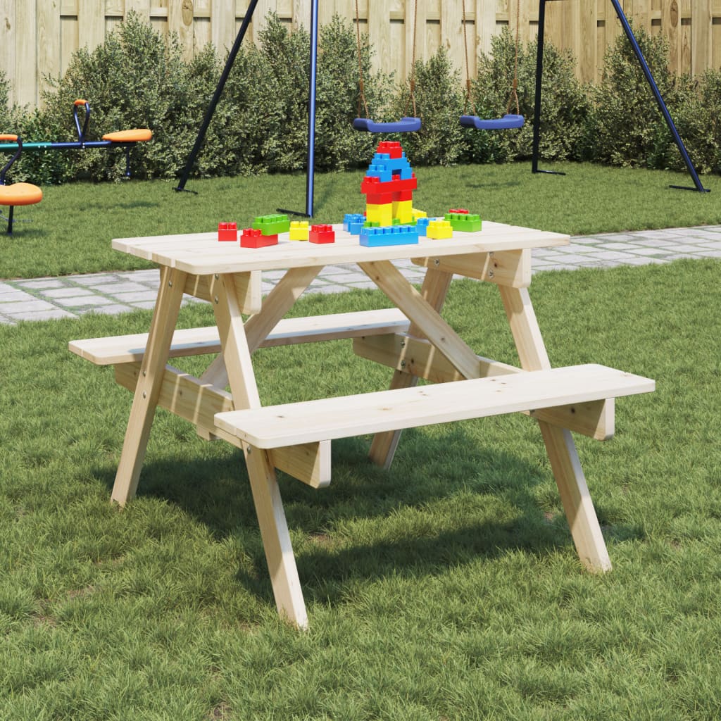 Picnic Table for 4 Kids with Umbrella Hole Solid Wood Fir