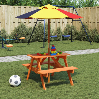 Picnic Table for 4 Kids with Umbrella Hole Solid Wood Fir